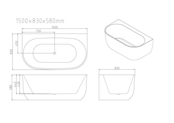 Anna Back-To-Wall Bathtub – Gloss White - Image 4