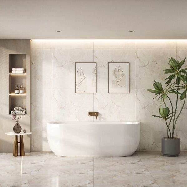 Anna Back-To-Wall Bathtub – Gloss White - Image 2