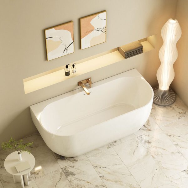 Anna Back-To-Wall Bathtub – Gloss White - Image 3