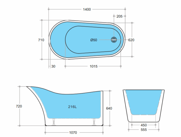 Bevel Free Standing Bathtub Gloss White - Image 3