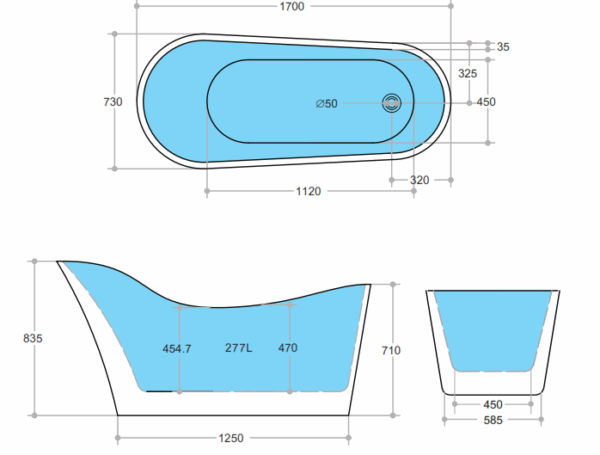 Bevel Free Standing Bathtub Gloss Black - Image 4