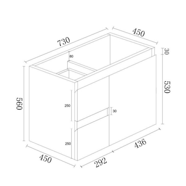 BIANCA 750mm MDF Wall-Hung Vanity (LHD) - Image 3