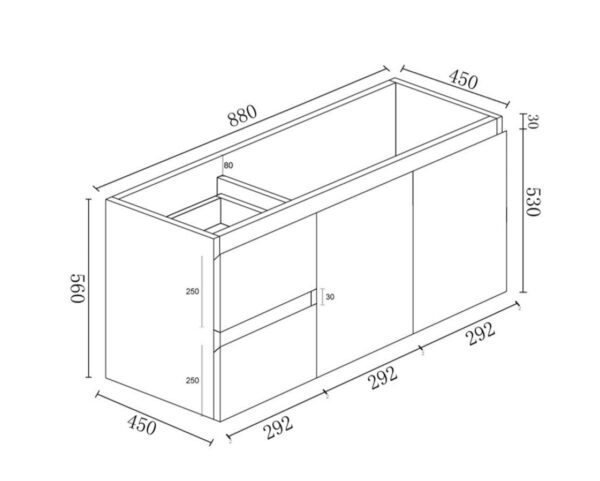 BIANCA 900mm MDF Wall-Hung Vanity (LHD) - Image 3