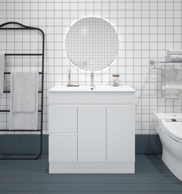 BIANCA 900mm PVC Slim Freestanding Vanity (LHD) - Image 3