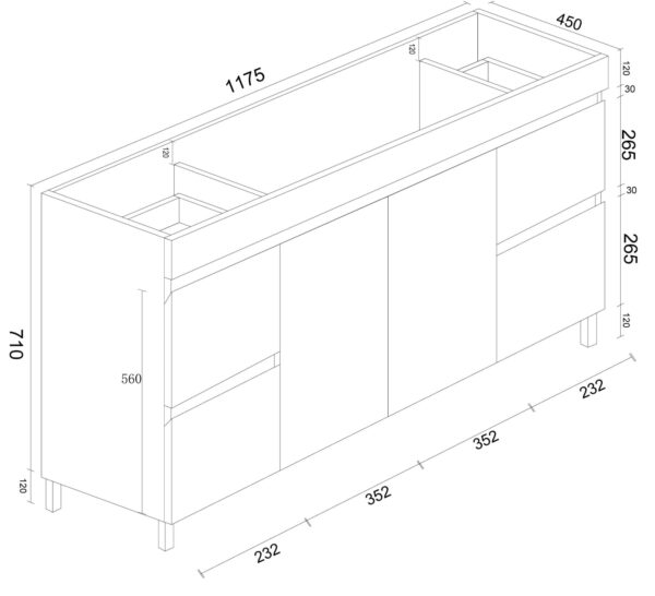 BIANCA 1200mm PVC Freestanding Vanity - Image 5