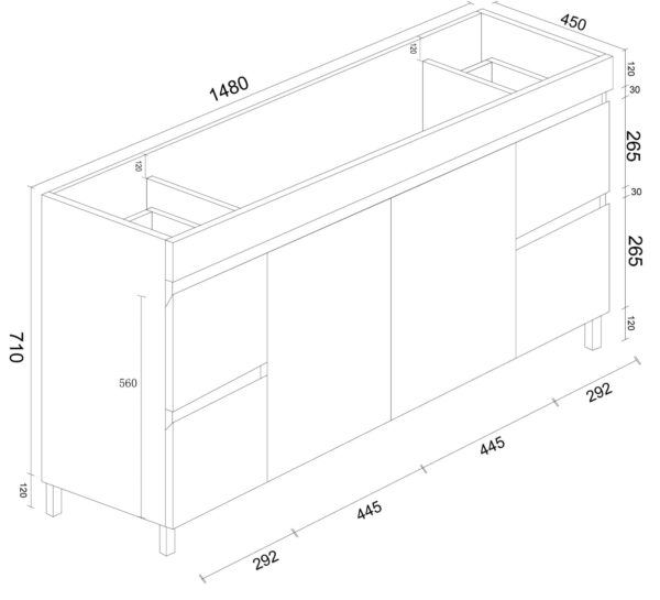 BIANCA 1500mm PVC Freestanding Vanity - Image 5