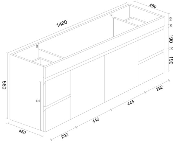 BIANCA 1500mm PVC Wall-Hung Vanity - Image 3