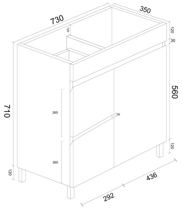 BIANCA 750mm PVC Slim Freestanding Vanity (LHD) - Image 5
