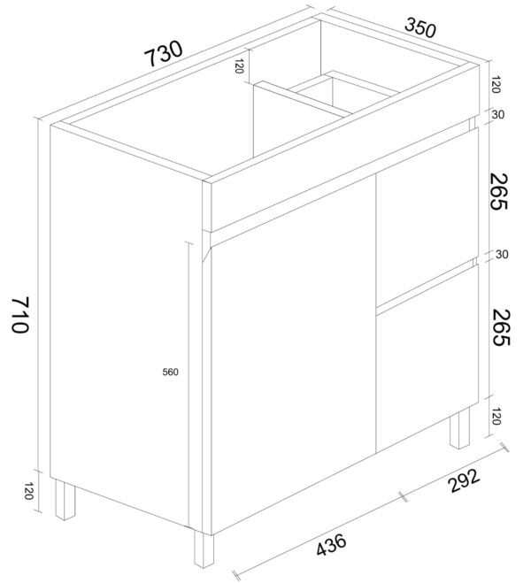 BIANCA 750mm PVC Slim Freestanding Vanity (RHD) - Image 5