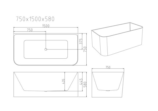 Bullion Ultra-Thin Back-to-Wall Bathtub - Gloss White - Image 5