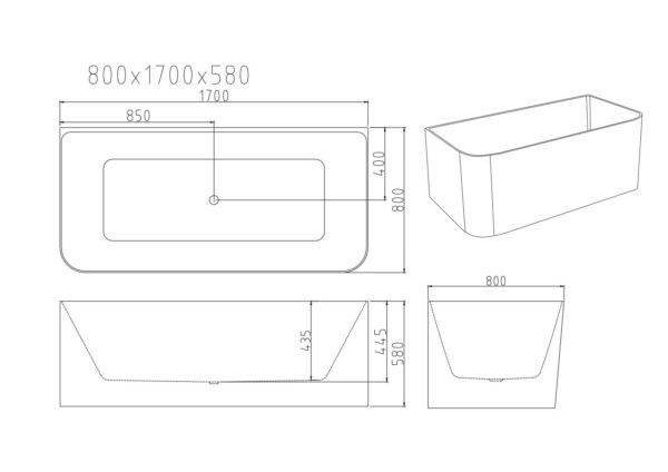 Bullion Ultra-Thin Back-to-Wall Bathtub - Gloss White - Image 6