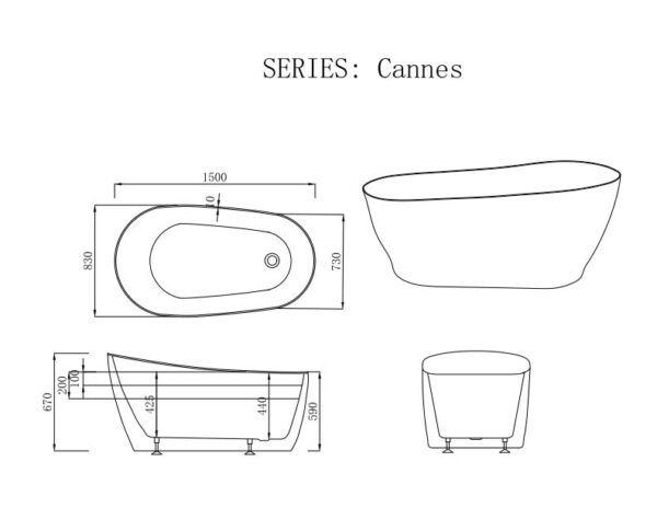 Cannes Freestanding Bathtub - Matt White - Image 5
