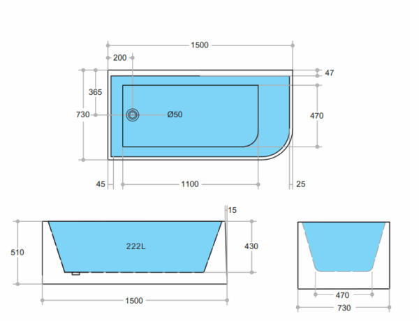 Casey Corner Back to Wall Bathtub - Image 3