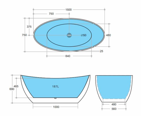 Evie Free Standing Bathtub Matte White - Image 3