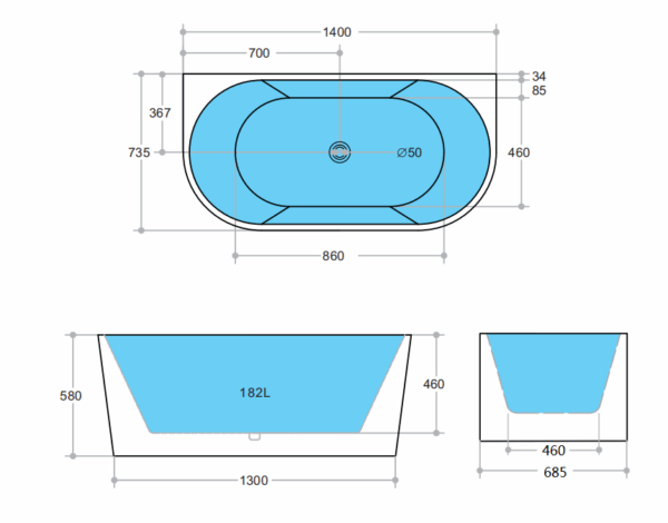 Elivia Back to Wall Bathtub - Image 3
