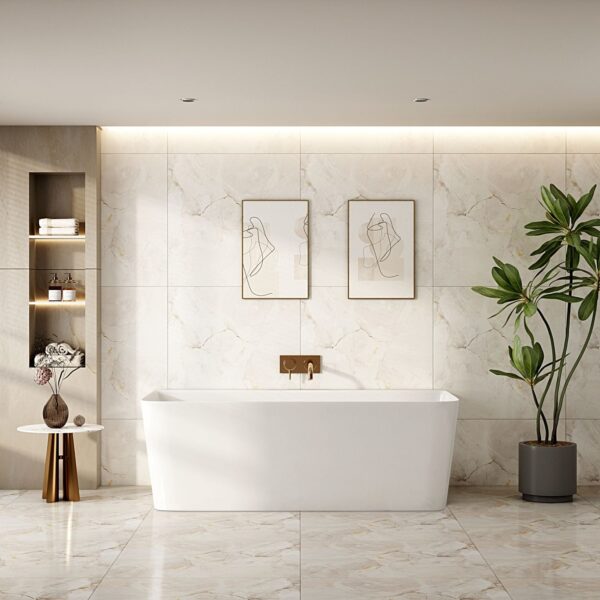 Fortuna Ultra-Thin Back-to-Wall Bathtub - Gloss White - Image 2