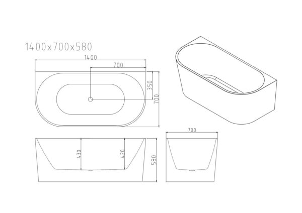 Musen Ultra-Thin Back-to-Wall Bathtub - Gloss White - Image 7