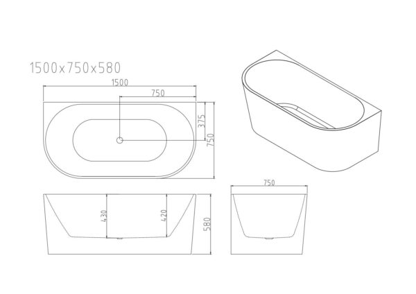 Musen Ultra-Thin Back-to-Wall Bathtub - Gloss White - Image 8