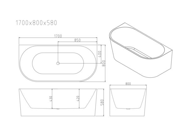 Musen Ultra-Thin Back-to-Wall Bathtub - Gloss White - Image 9