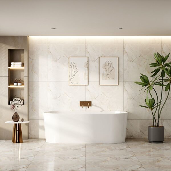 Musen Ultra-Thin Back-to-Wall Bathtub - Gloss White - Image 2