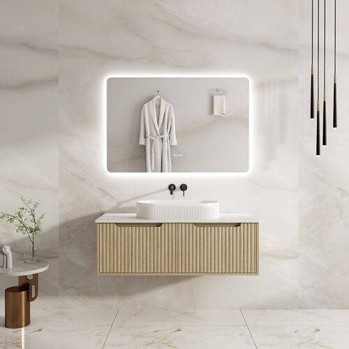 Fluted Rhea 1200mm Wall-Hung Cabinet - Natural Oak