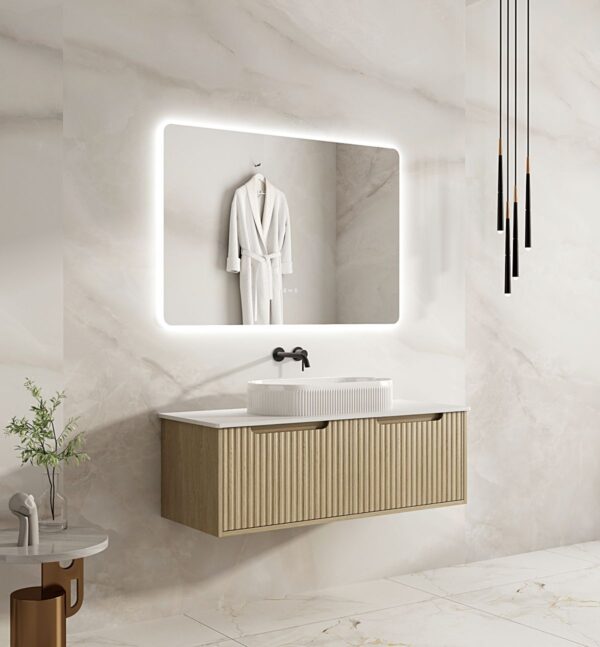 Fluted Rhea 1200mm Wall-Hung Cabinet - Natural Oak - Image 2