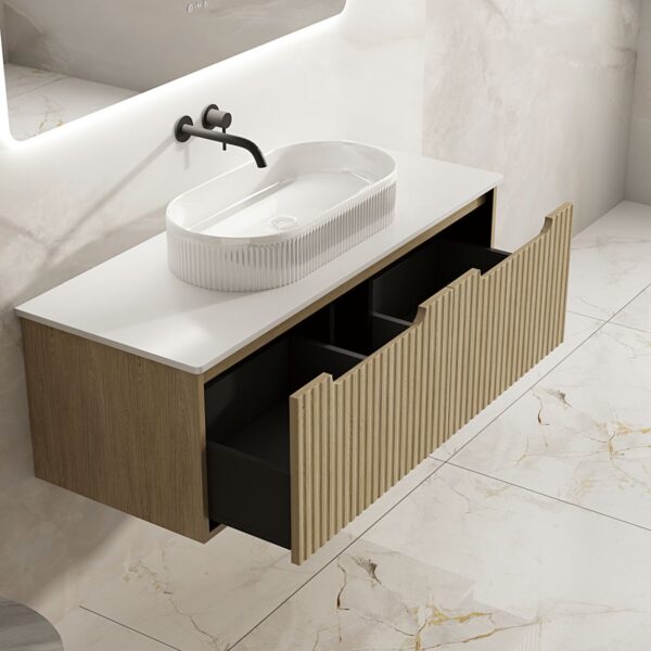 Fluted Rhea 1200mm Wall-Hung Cabinet - Natural Oak - Image 3