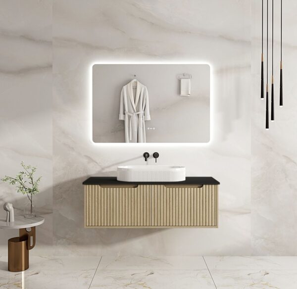Fluted Rhea 1200mm Wall-Hung Cabinet - Natural Oak - Image 12