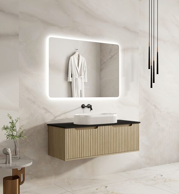 Fluted Rhea 1200mm Wall-Hung Cabinet - Natural Oak - Image 11