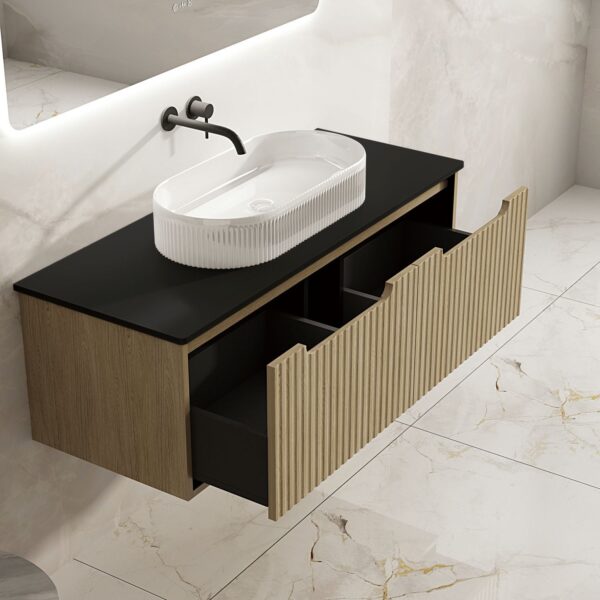 Fluted Rhea 1200mm Wall-Hung Cabinet - Natural Oak - Image 10