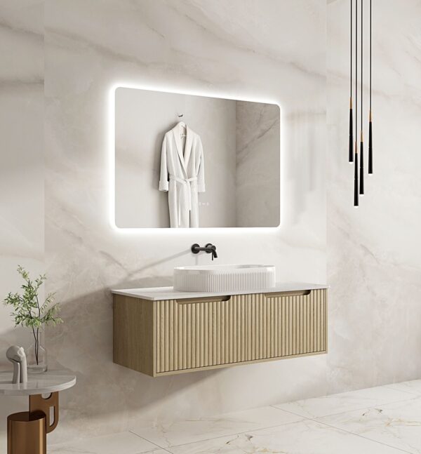 Fluted Rhea 1200mm Wall-Hung Cabinet - Natural Oak - Image 8