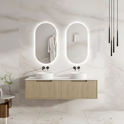 Fluted Rhea 1500mm Wall-Hung Cabinet - Natural Oak