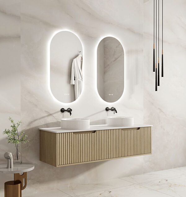Fluted Rhea 1500mm Wall-Hung Cabinet - Natural Oak - Image 2