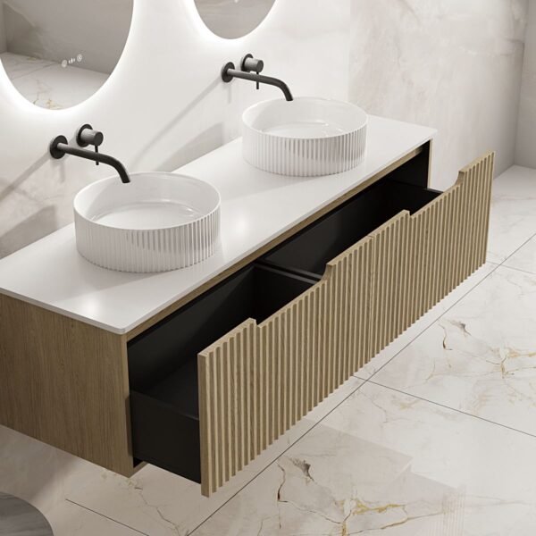 Fluted Rhea 1500mm Wall-Hung Cabinet - Natural Oak - Image 3