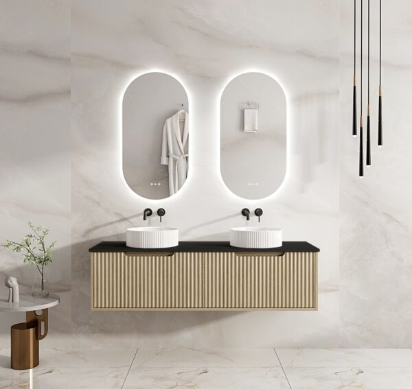 Fluted Rhea 1500mm Wall-Hung Cabinet - Natural Oak - Image 12