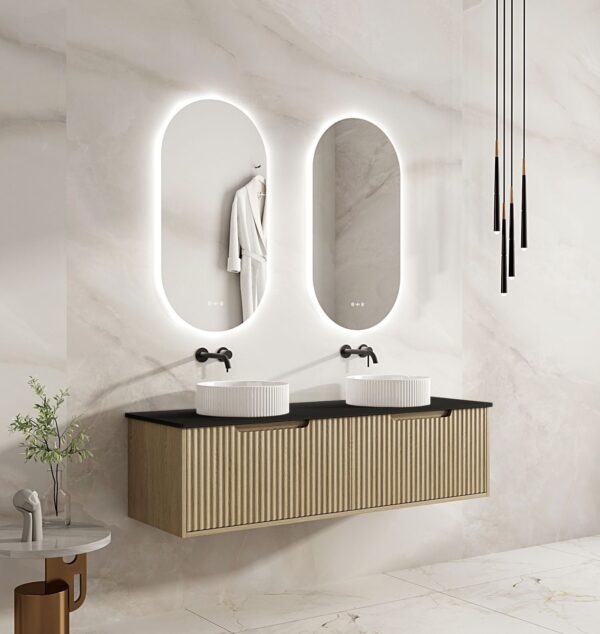 Fluted Rhea 1500mm Wall-Hung Cabinet - Natural Oak - Image 11