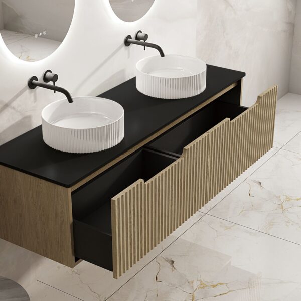 Fluted Rhea 1500mm Wall-Hung Cabinet - Natural Oak - Image 10