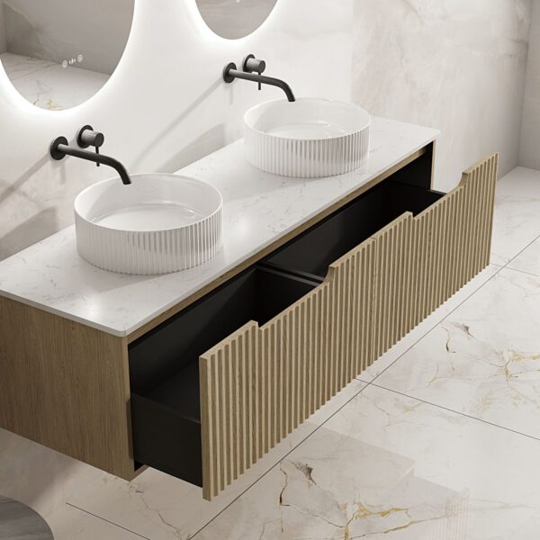 Fluted Rhea 1500mm Wall-Hung Cabinet - Natural Oak - Image 7