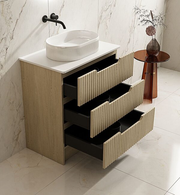 Fluted Rhea 750mm Freestanding Cabinet - Natural Oak - Image 3
