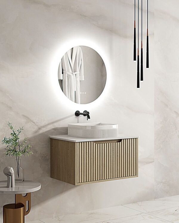 Fluted Rhea 750mm Wall-Hung Cabinet - Natural Oak - Image 2