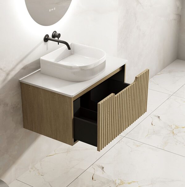Fluted Rhea 750mm Wall-Hung Cabinet - Natural Oak - Image 3