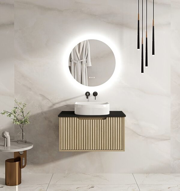Fluted Rhea 750mm Wall-Hung Cabinet - Natural Oak - Image 12