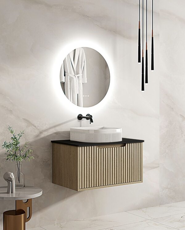 Fluted Rhea 750mm Wall-Hung Cabinet - Natural Oak - Image 11