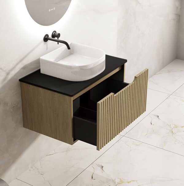 Fluted Rhea 750mm Wall-Hung Cabinet - Natural Oak - Image 10
