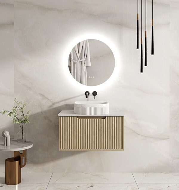Fluted Rhea 750mm Wall-Hung Cabinet - Natural Oak - Image 9