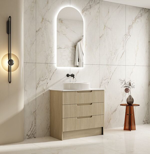 Fluted Rhea 900mm Freestanding Cabinet - Natural Oak - Image 2