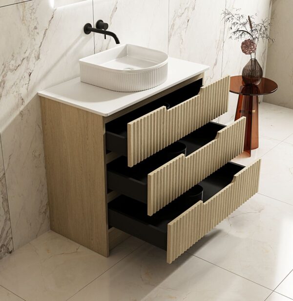 Fluted Rhea 900mm Freestanding Cabinet - Natural Oak - Image 3
