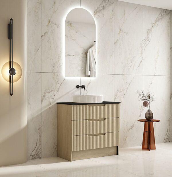 Fluted Rhea 900mm Freestanding Cabinet - Natural Oak - Image 11
