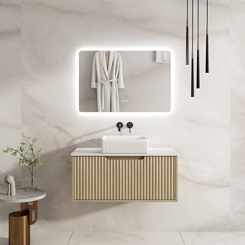 Fluted Rhea 900mm Wall-Hung Cabinet - Natural Oak