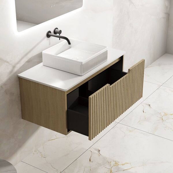 Fluted Rhea 900mm Wall-Hung Cabinet - Natural Oak - Image 3